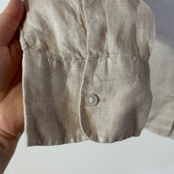 H&M Beige Brown Linen Button Down Shirt Women’s XL Front Pocket Long Sleeve - Picture 3 of 11